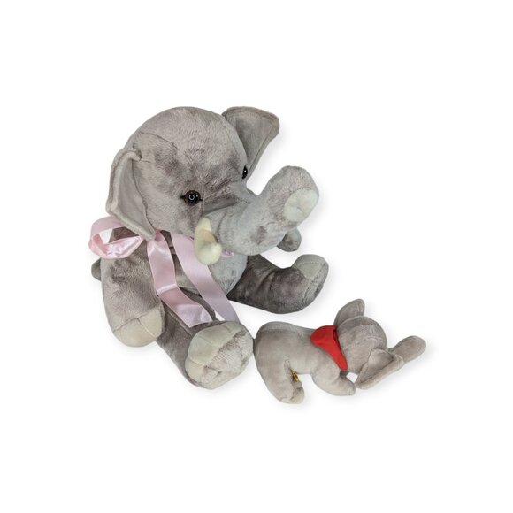 Build-A-Bear BAB Gray Asian Elephant w/Magnet in the Trunk w/Mini Elephant - Picture 6 of 17